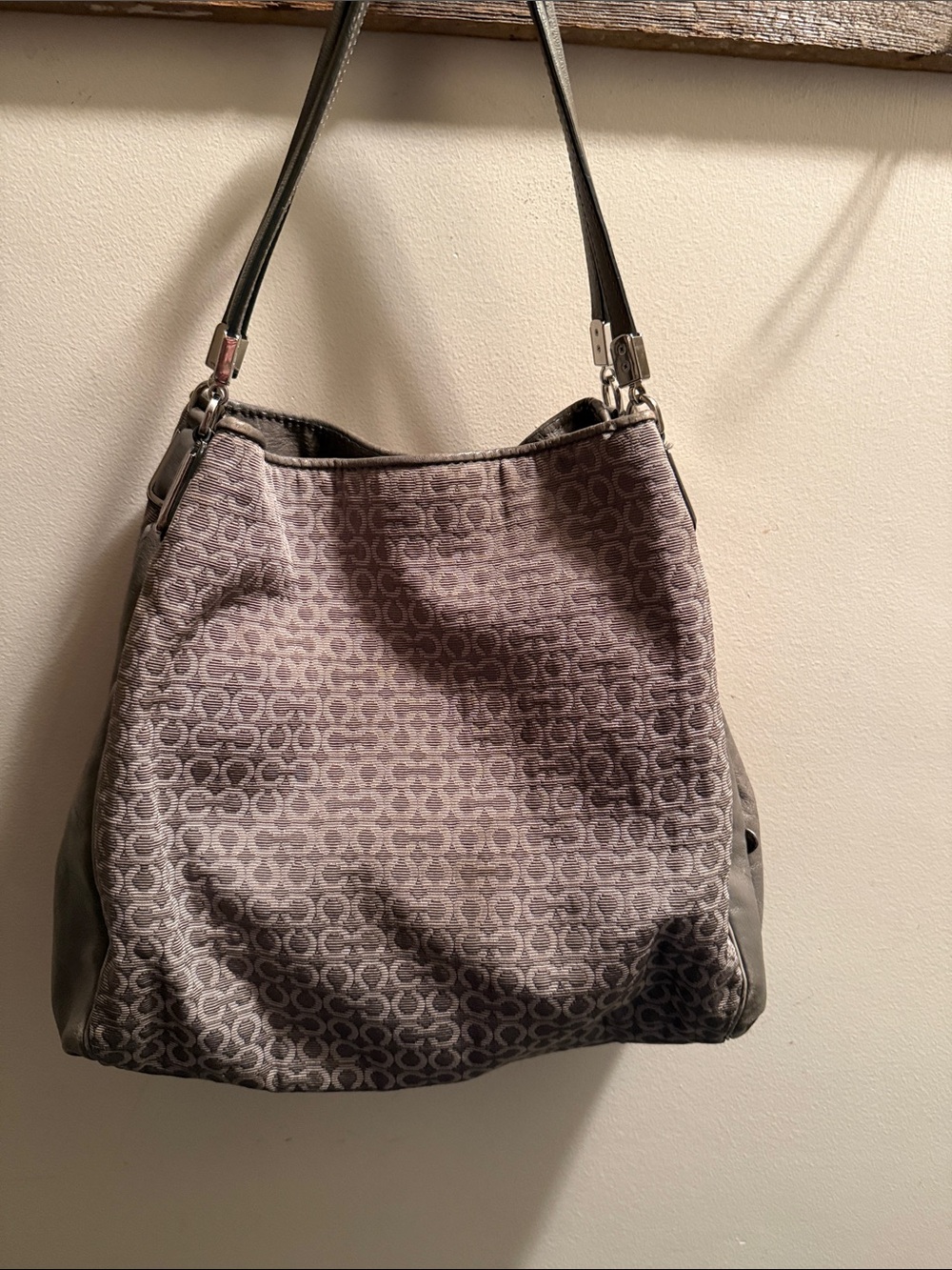 Coach Gray Pattern Logo Shoulder Bag